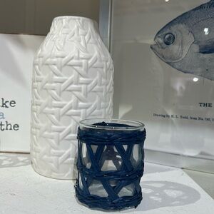 Two’s Company Navy Blue Woven Glass Candle Holder 6 available